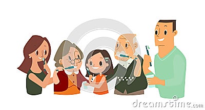 Big Family Brushing their Teeth together Vector Illustration