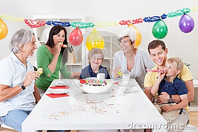 Big family celebrating birthday together Stock Photo