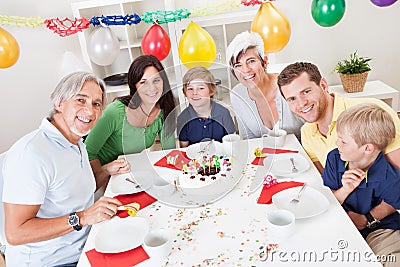 Big family celebrating birthday together Stock Photo