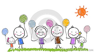 Big family with children Vector Illustration