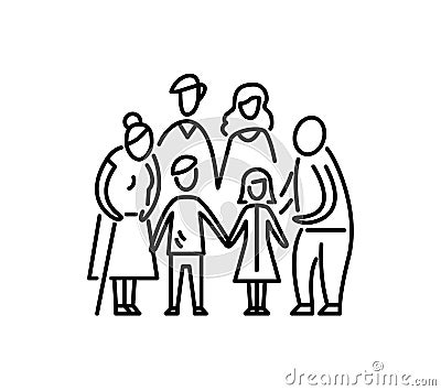 Big family children parents and grandparents Relationship mother father kids grandfather and grandmother Vector Illustration