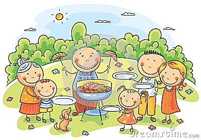 Big family having picnic Vector Illustration