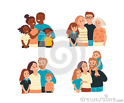 Big family portrait with siblings. Flat design Vector Illustration