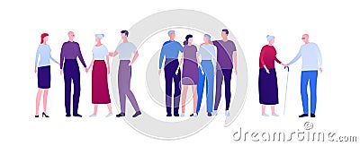 Big family relationship and support concept. Vector flat person illustration. Group of men and women embrace and holding hand. Cartoon Illustration