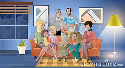 Family Three Generations Together Cartoon Vector Vector Illustration