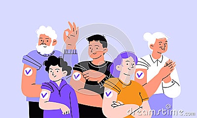 Big family vaccinated Vector Illustration