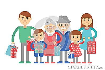 Big family vector illustration on white background. Vector Illustration