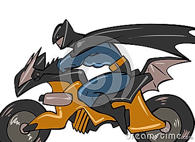 Batman rider ride a motorcycle called batcycle running fast chasing enemy Vector Illustration