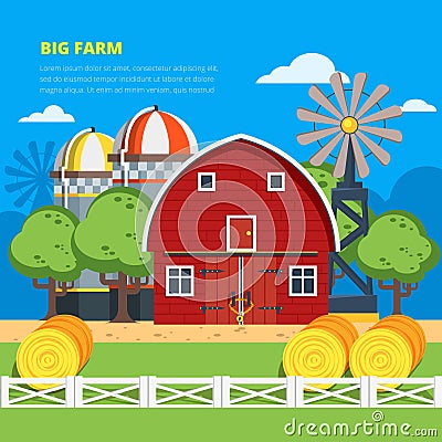 Big Farm Flat Composition Vector Illustration