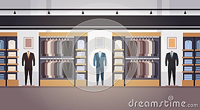 Big Fashion Shop Super Market Male Clothes Shopping Mall Interior Banner With Copy Space Vector Illustration