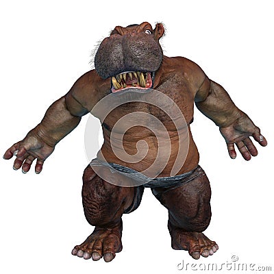 Big and fat hippopotamus mutant is angry in a white background Cartoon Illustration