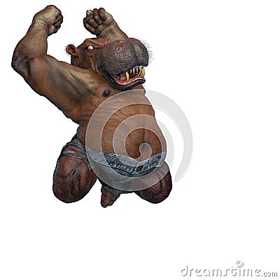 Big and fat hippopotamus mutant is coming in a white background Cartoon Illustration