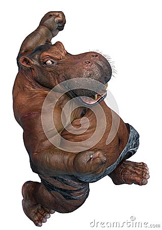 Big and fat hippopotamus mutant is going to panch any way in a white background Cartoon Illustration