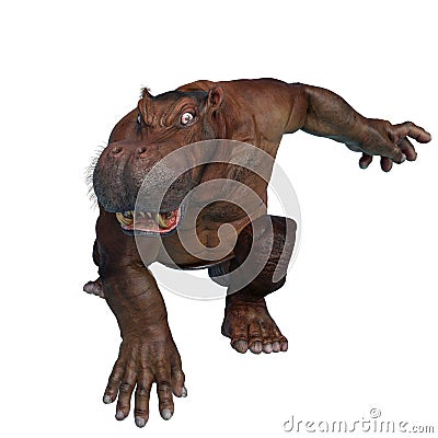 Big and fat hippopotamus mutant is ready to attack in a white background Cartoon Illustration