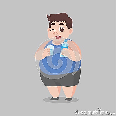 Big Fat Man drinking fresh water Vector Illustration