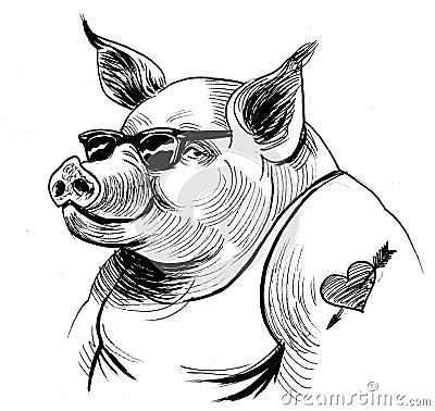 Pig with a tattoo Stock Photo