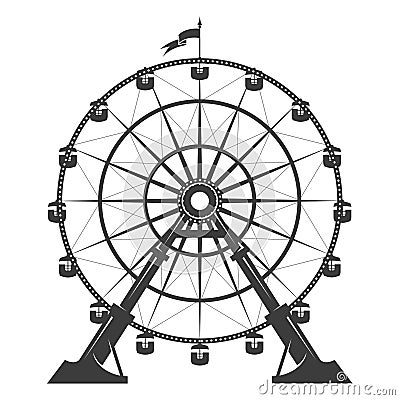 Big ferris wheel in amusement park, observation wheel attraction Vector Illustration