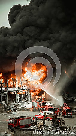Big Fire and dark Smoke in Beirut Port Editorial Stock Photo
