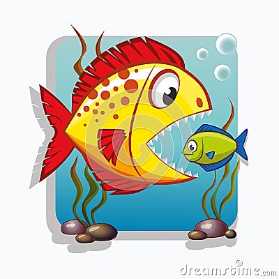 Big fish eat small fish. Business concept Vector Illustration