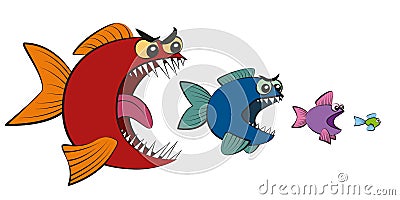 Big Fish Eating Small Fish Comic Vector Illustration