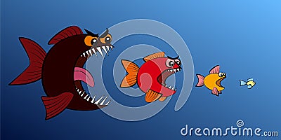 Big Fish Eats Smaller Fish Food Chain Vector Illustration