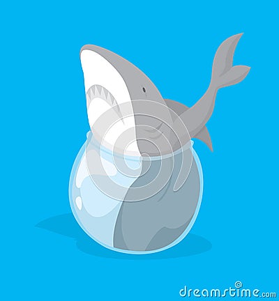 Big fish in small pond or shark stuck in small fishbowl Vector Illustration