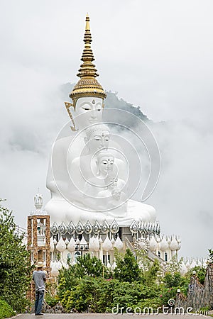 Big Five sitting Buddha statues in a mist, Thailand Editorial Stock Photo