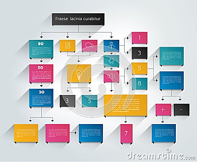 Big flow chart. Colored shadows scheme. Vector Illustration