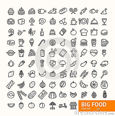 Big Food Black Thin Line Icon Set. Vector Vector Illustration