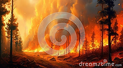 Big Forest fire. Generative AI Stock Photo