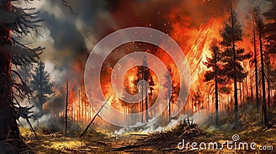 Big Forest fire. Generative AI Stock Photo