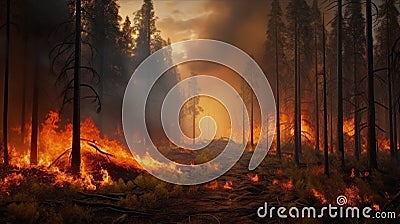 Big Forest fire. Generative AI Stock Photo