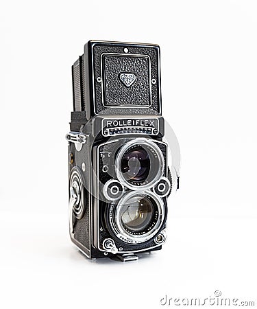 Medium format film camera on a white background Editorial Stock Photo