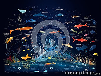 Big genomic data of marine fish, key of fish biodiversity. Generated AI Stock Photo