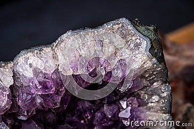 Big geode found in europe with white and purple crystals in the inside Stock Photo