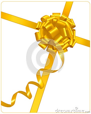 Big gift gold bow with a ribbon. Vector Illustration