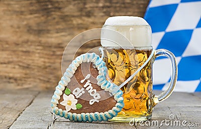 Big glass of lager beer in Bavaria at Oktoberfest in Munich Stock Photo