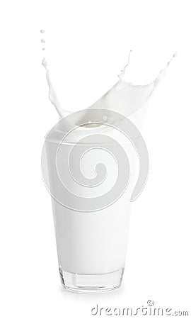 Big glass of milk with splashes Stock Photo
