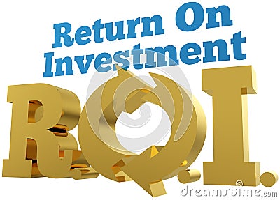 Big gold ROI Return On Investment words Stock Photo