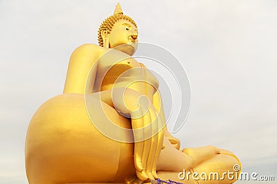 Big Golden Buddha Image at Wat Muang Muang Buddhist Temple, Ang Thong, Thailand Stock Photo