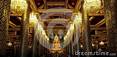 Big golden Buddha statue with beautiful interior architecture Stock Photo