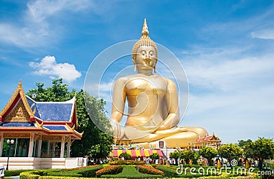 Big golden Buddha at Wat Muang of Ang Thong province Thailand Stock Photo