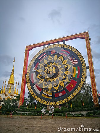 Big gong, big bell temple at ubon ratchathani Stock Photo
