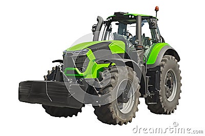 Big green agricultural tractor, front view Stock Photo