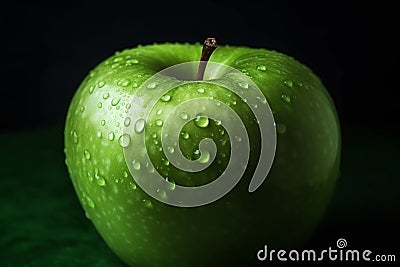 big green apple big shot on a dark background Generative AI. Stock Photo