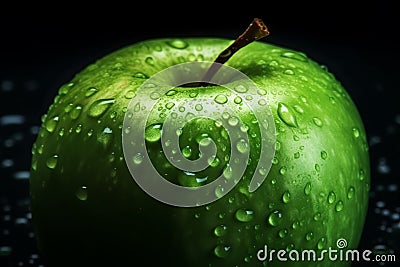 big green apple big shot on a dark background Generative AI. Stock Photo