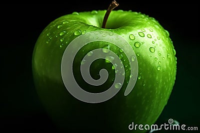 big green apple big shot on a dark background Generative AI. Stock Photo