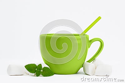 Big green cup with cocoa on white Stock Photo