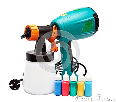 The big green electrical spray gun for coloration Stock Photo