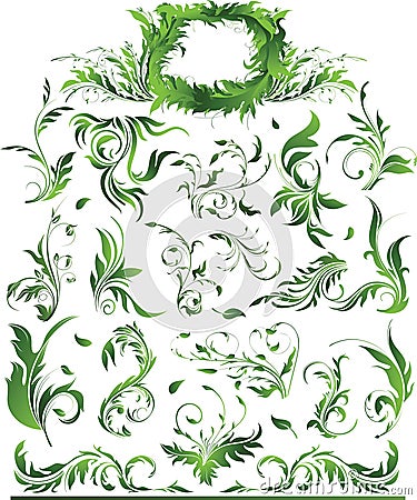 Big green floral collection Vector Illustration